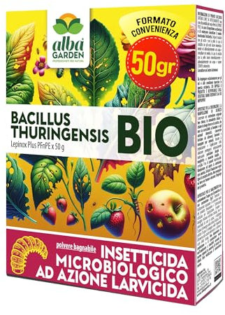 Albagarden - Insetticida Piante Biologico Azione Larvicida - 50 GR Bacillus Thuringiensis Kurstaki - Contro Cavolaia, Piralide e Larve di Parassiti - Polvere Bagnabile