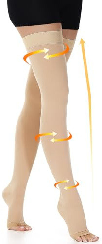 beister 15-20 mmHg Open Toe Medical Compression Stockings for Women Men, Thigh High Graduated Compression Socks with Dot Silicone Band, Support Circulation Pressure Stockings for Varicose Veins, Edema