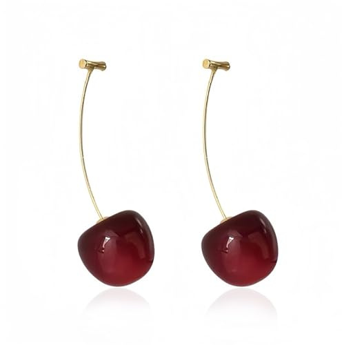 Boucles d'oreilles en forme de goutte de cerise rouge 3D - Pour femme et fille