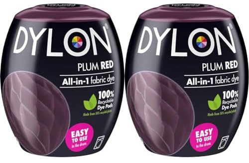 DYLON Washing Machine Fabric Dye Pod for Clothes & Soft Furnishings, 350g – Plum Red (Pack of 2)