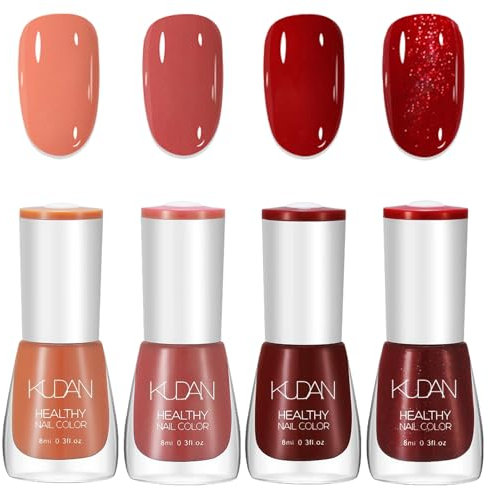Red Nail Polish Set, 4PC Quick Dry Nail Varnish, Red Pink Glitter, Long Lasting, Non-Toxic Water Based