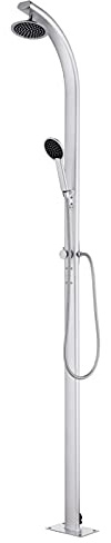 Sufrk Trädgårdsdusch 215 cm aluminium, trädgårdsdusch, utomhusdusch med ställ, idealisk för utomhusbruk, trädgårdar och pooler, helgdagar eller camping