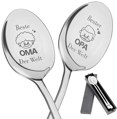 Ostern Oma und Opa Geschenk,2 Stück Kaffee Löffel Gravur Beste Oma Und Opa Der Welt,Zum Weihnachten Geschenke Geburtstag Ostern,Personalisiert Rostfrei Kaffeelöffel Mit Geschenkbox,für Sie Großeltern