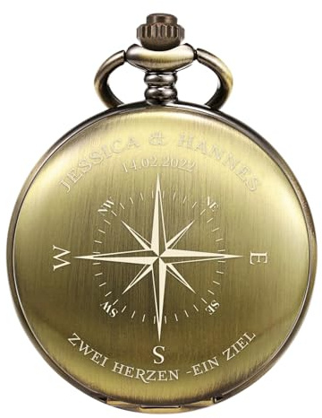 TREEWETO Taschenuhr mit Gravur, Personalisiertes Hochzeitsgeschenk, Geschenk für Paare mit Kompass Knoten, Personalisiert mit Namen und Datum