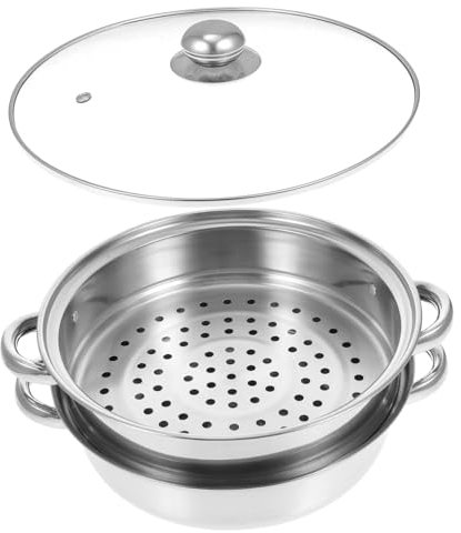 Mikinona Olla De Vapor De Acero Inoxidable De Doble Capa Apta Para Cocina Para Preparar Pan Arroz Huevos y Mariscos