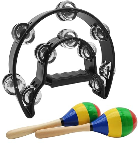 Juego de 3 instrumentos musicales, pandereta lyfLux y 2 maracas, pandereta de doble fila de metal, panderetas para KTV, festivales de música, ceremonias de graduación y fiestas