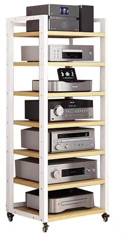 ZCFLWR HiFi-Systemschrank, Rollwagen für 7 Etagen, 55 Zoll hoher Audiogeräteständer, große Stereoschränke, Plattenspieler, Plattenspieler, Medienregal, Turm mit Stauraum, Büro, Mai