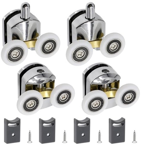 GYSRXS Juego de 4 Rodamientos Mampara Ducha 23MM Diámetro Doble Ruedas Puerta de Ducha Mampara Ducha Accesorios para Vidrio de 4-6MM(2 Superior+ 2 Inferior)