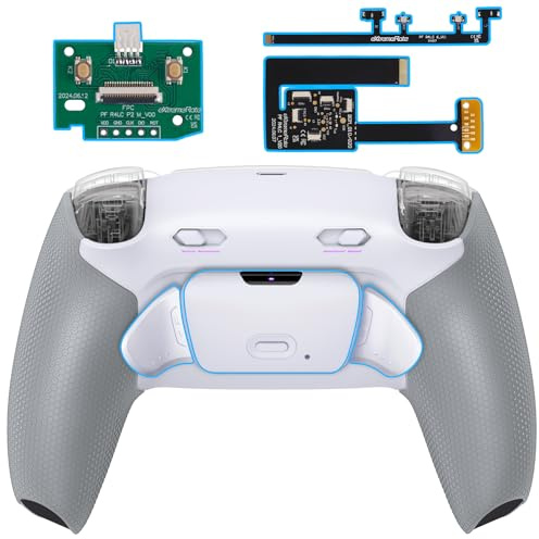 eXtremeRate Rise Plus MAX Remap Kit con Clicky Kit para ps5 Control Modelo BDM-010 020 Tope Gatillos & Goma Grip Carcasa Trasera & Botones Posteriores Remapeables para ps5-SIN Mando(Blanco Gris)