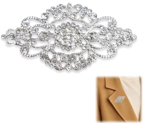 Silver Brooches for Women and Men Valentine Romantic Gift, 62 * 30mm Vintage Crown Shape Rhinestone Brooch, Fashion Anti-Exposure Brooch Pins for Wedding Shawl Dress Scarf Hat