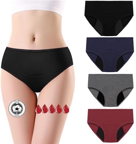 flintronic Period Panties, 4PCS Absorbent Leak Proof Panty Pants, Heavy Flow 30ML Menstrual Knickers, Cotton Menstrual Briefs for Women, Absorbent and Reusable (L)