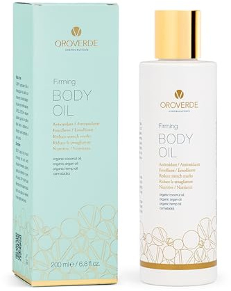 OROVERDE cosmeceuticals Firming Body Oil 200ml, Olio Antiage Corpo e Capelli con Monoi Tiarè, Argan e CBD - Rassoda, Riduce Smagliature, Nutre, Elasticizza, Idrata, Protegge e Doppia Detersione Viso