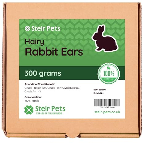 Rabbit Ears with Fur for Dogs (300 grams) - 100% Natural Dog Treats for Dog Enrichment, Oral Hygiene and Digestive Health