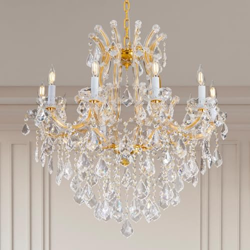 Plsintly Modern Crystal Chandeliers, Gold Candle Chandelier -Luxury Chandelier Lighting Fixtures for Dining Room, Foyer, Staircase Hallway Living Room Entryway, 10 Lights