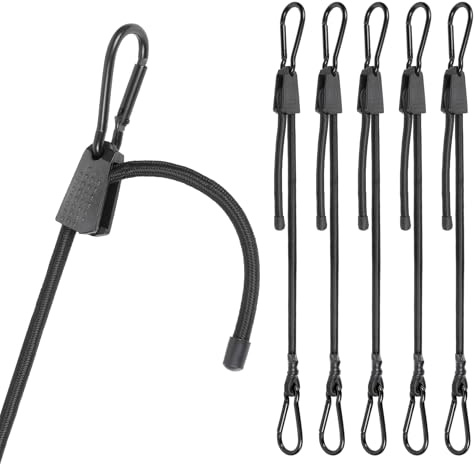 Masterwise 6 PCS Adjustable Bungee Cords with Hooks, 24 Inches Black Elastic Cord with Carabiner Hooks, Heavy Duty Bungee Straps for Outdoor Tent, Cart, Bike Rack, Trucks, Luggage and Cargo