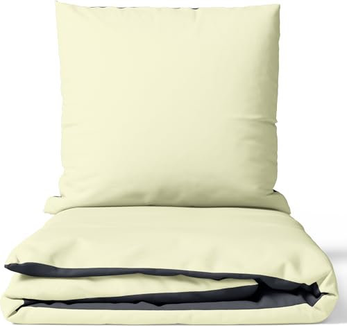 Leonado Vicenti Bettwäsche 2teilig Bettbezug - Bettwäsche-Sets 135x200 mit Kissenbezug 80x80 cm, ÖKO-TEX Baumwoll-Satin Beige für Einzelbett mit Reißverschluss