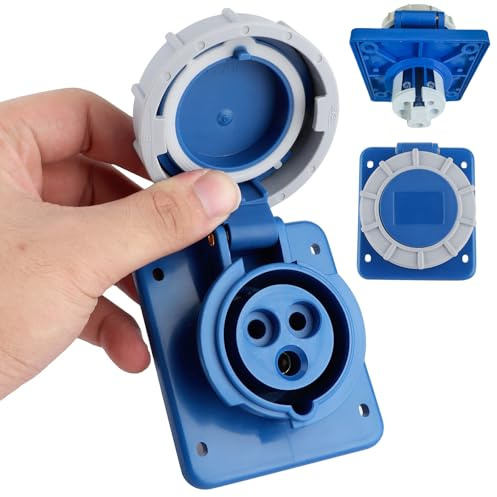 BigKing 1 Stück Marine-Steckdose mit 16 Ampere, Steckdose mit Gummidichtung, IP67, 16 A, 220-250 V, geeignet für Industrieboote, Schiffe, Yacht, Camper, etc