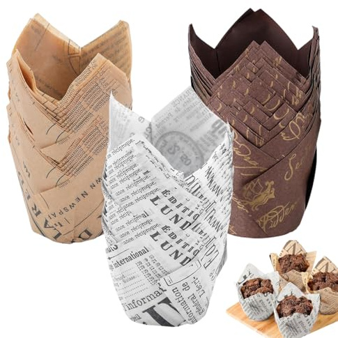 Cupcake Cases, 150 Pcs Tulip Muffin Cases for Baking, Greaseproof Muffin Cups for Home Baking Cake Shops Birthday Parties and Various Festivals (White, Brown)