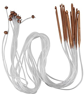 12Pcs Afghan Crochet Hooks Tunisian Bamboo Knitting Needles with Plastic Cable and Beads 3mm to 10mm Bamboo Needle