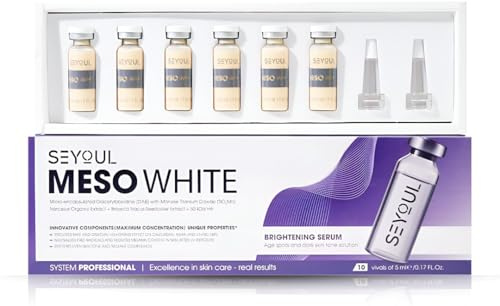SEYOUL Meso White Facial Serum for Dark Spots & Uneven Skin Tone – Brightening Serum with Vitamin C, Niacinamide & Collagen – 6 Vials (0.17 fl oz Each)