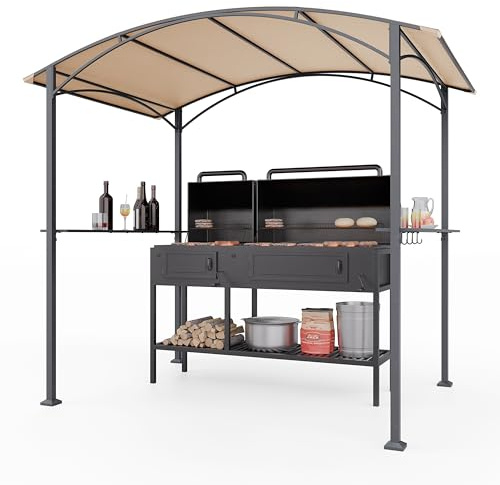 Kurapika 8' x 5' Canopy BBQ Gazebo,Waterproof Sunshade Roof and Sturdy Steel Frame, Storage Bar with Tool Hooks, Curved Grill Shelter,for Backyard, Patio, Garden,for Family Party
