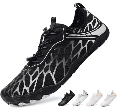 Scarpe Barefoot Minimaliste Uomo Outdoor e Indoor Multisport Antiscivolo Donna Traspirante Scarpe da Immersione Scarpe da Sport Nero Argento 46EU