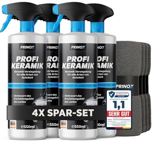 Keramikversiegelung Auto Set 4x 550 ml inkl. 4x Mikrofasertuch - Keramik Versiegelung für perfekten Glanz mit Versiegelungs-Effekt - Premium Lackversiegelung, Flüssigglas für alle Lacke