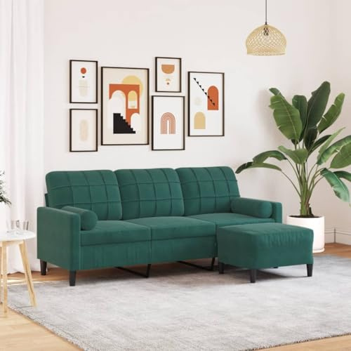 Emmtore Sofa, Couch mit Fußhocker Armlehnen Metallgestell, Polstersofa für Wohnzimmer, Loungesofa Sitzmöbel,Dunkelgrün,180 cm