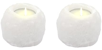 HAF 2X Salzkristall Teelichthalter Rock Weiß ca. 400g – Handgefertigter Kristallsalz Kerzenhalter in Naturform für sanftes Licht und stilvolle Dekoration – ohne Teelicht