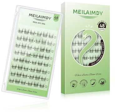MEILAIMDY Selbstklebende Wimpern, DIY Künstliche Wimpern Ohne Kleber 0,07mm C-Curl, 48 Pcs Vorgeklebte DIY Clusters, Kein Kleber Nötig, Natürlich Flauschig PBT-Faser für Alltagsmakeup(MSA-DIY-006)