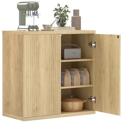 HOMCOM Buffet Salon, Meuble de Rangement avec Double Porte à Fermeture Douce et étagère réglable, Style Moderne, Buffet Salle à Manger et Cuisine, 78 x 39 x 79 cm, chêne
