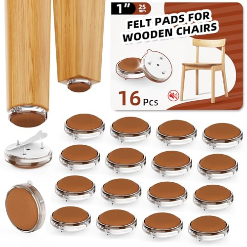 GlowSai 16 Stücke Filzgleiter Nagel für Stühle,Selbstklebende Möbelgleiter Filzgleiter Schrauben Ø 25mm - Profi Holz-Stuhlgleiter/Stuhlbeinschoner Filz mit Schraube (Felt Pads-Brown)