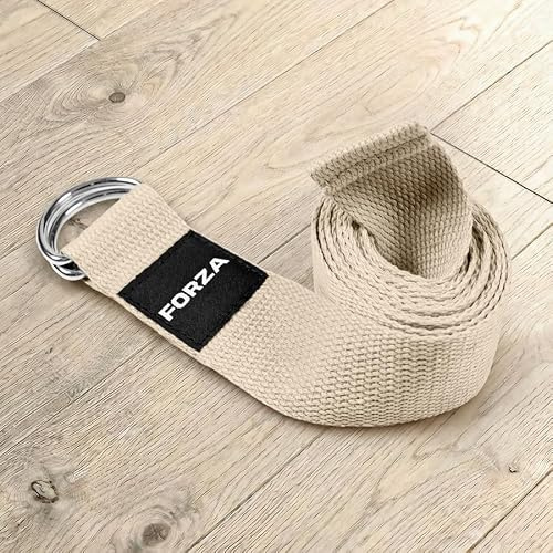 FORZA Yoga Strap with Metal D-Ring – Adjustable Cotton-Poly Stretching Belt for Yoga, Pilates, Mobility & Rehab – Durable, Soft, Reinforced Design – 6ft & 8ft Options