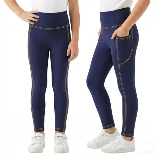 FILOWA Leggings per Ragazza Elastico Jeggings con Tasche, 12-13 Anni, Navy