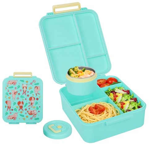 Romon Porta Pranzo 1700ml, 4 Scomparti Lunch Box con Posate Schiscetta Pranzo Termico Bambino Adulto Scatole Bento Box, Schiscetta Contenitore Ermetico Bambini per Ufficio Lavoro Picnic, Senza BPA