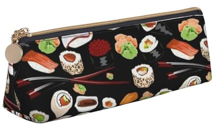 Trousse à crayons et trousse à maquillage en cuir PVC avec fermeture éclair pour l'école, le bureau, les voyages, Sushi japonais noir, One Size, Cartable
