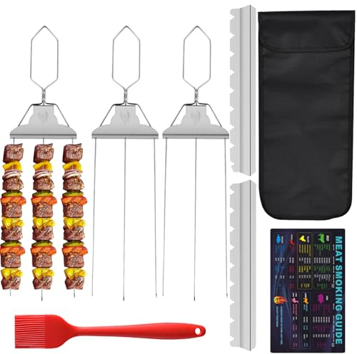 Joyeee 3-Way Grill Skewers, 3-Pcs Stainless Steel 3-Prong BBQ Skewers for Kebabs with Accessories, Outdoor Barbecue Tools