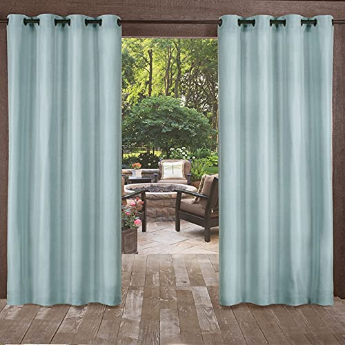 Exclusive Home Biscayne Indoor/Outdoor Two Tone Textured Grommet Top Curtain Panel, 54x96, Pool Blue, Set of 2