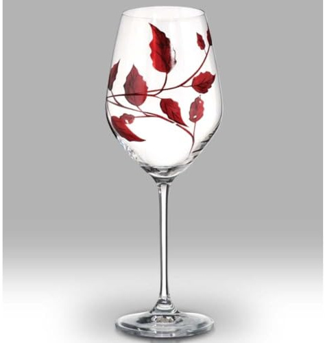 Quality RUBY LEAF Tendril Design Red/White Wine Glass Pair - Mouth Blown/Hand Decorated Glass - Ideal Ruby Anniversary 40th Wedding Gift 23.5cm