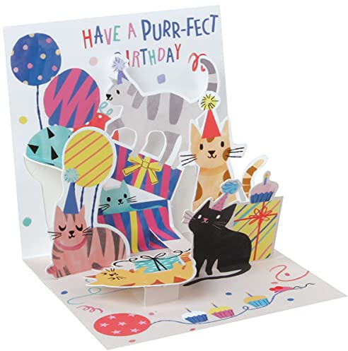 Pop UP 3D Karte Geburtstag Mini Grußkarte Katzen Party 7,6x7,6cm