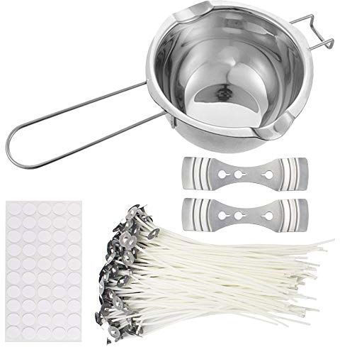 Yamyo DIY Candle Making Kit With Double Spouts Boiler Pot, 100 Pack Wicks, 100pcs Wick Stickers and 2pcs 3-Hole Wick Holders