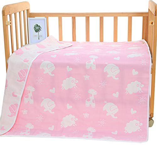 Hayisugar Babydecke Musselin Swaddle Pucktücher 6 Schichten Puckdecken 110x120 cm Kuscheldecke 100% Baumwolle | Erstlingsdecke, Pucktuch Kinderdecke für Mädchen Junge, Rosa Tiere