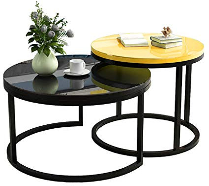 LAMXF Säulentische Couchtisch für Wohnzimmer Modern Round, Sofatische für kleine Räume, Ausgeglichenes Glas-Metallrahmen, Klein + Groß