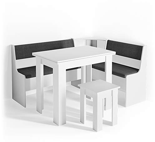 Vicco Eckbankgruppe Roman, Küchentisch, Weiß/Anthrazit, 150 x 120 cm mit Tisch
