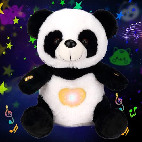 Cuteoy Panda Bear Star Projector Plush Night Light Stuffed Animals Volume Adjustable Musical Soother Toys for Kids Lullabies Sounds Sleep Aid Gifts on Birthday Christmas (Panda)