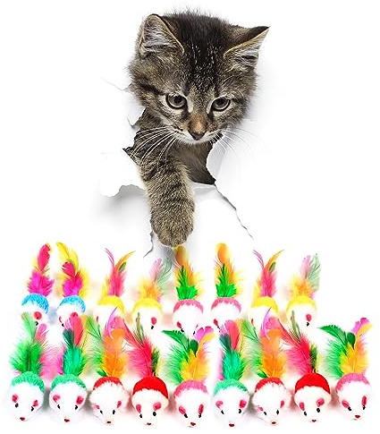 FYNIGO Katzenspielzeug Selbstbeschäftigung (17 Stück) – Interaktives Spielzeug Katze Maus Set mit Katzenminze (Catnip) & Federn – Sichere Plüschmaus Spielmäuse für Kitten & Indoor Cats (Cat Toys)