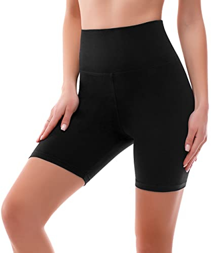 SINOPHANT High Waisted Cycling Shorts Women - Tummy Control Buttery Soft Biker Yoga Running Gym Black Workout Athletic Shorts(L-XL,1 Black)