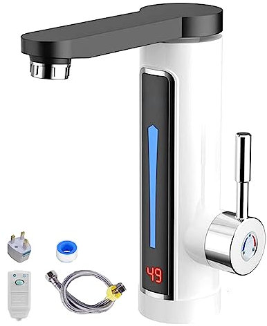Mixer Tap Instant Tankless Electric Hot Water Faucet with Stainless Steel Heating Tube LED for Kitchen Bathroom Washroom (XXL)