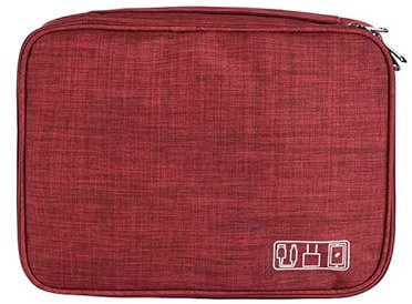 ACOPTON Travel Electronics Organizer, Waterproof Cable Organizer Bag for Electronic Accessories Double Layer Large Shockproof Cable Storage Bag for Cord, Power Bank, Tablet (Red)