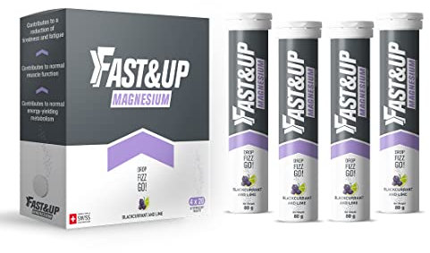 Fast&Up Magnesium - 300mg Magnesium & 10mg Zinc - Saver Multipack - 80 Tablets (4 x 20) - Tasty Blackcurrant & Lime Flavour